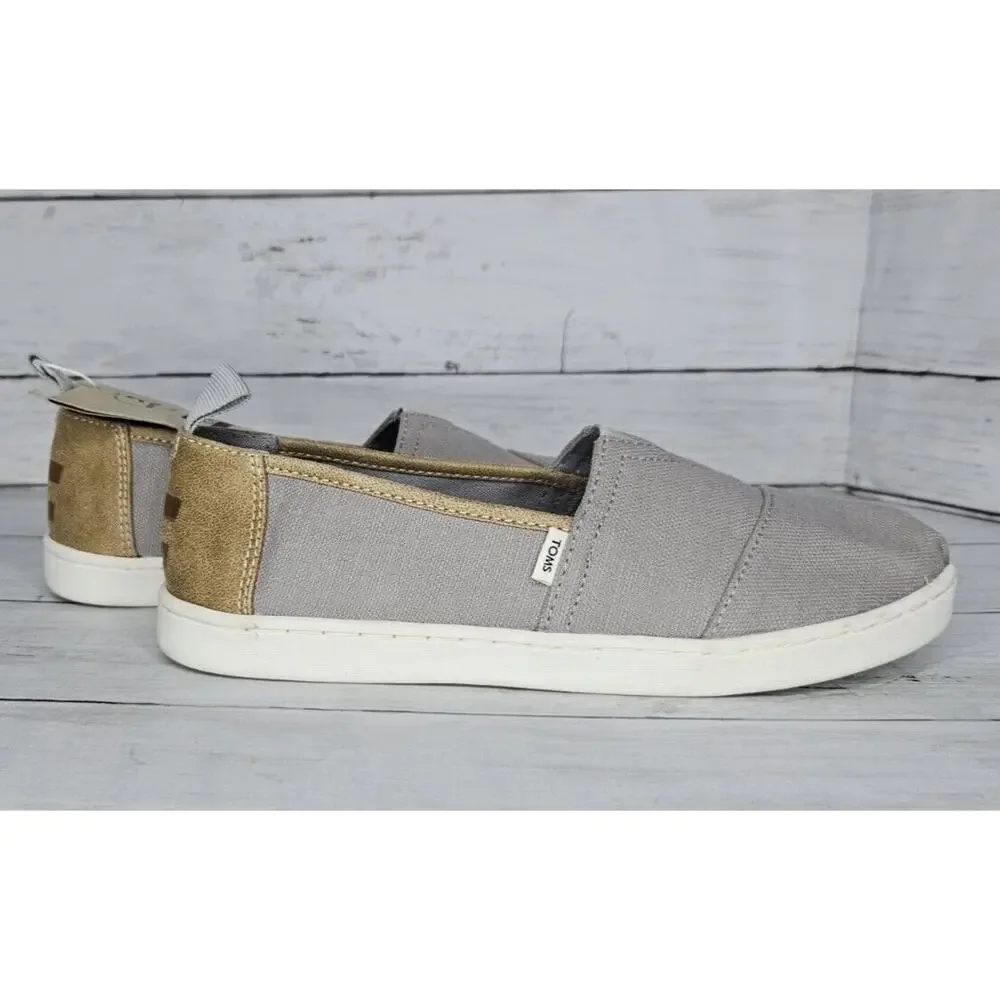 TOMS Kid's Slip On Casual Shoes Gray Canvas Comfort Loafers Size 1.5